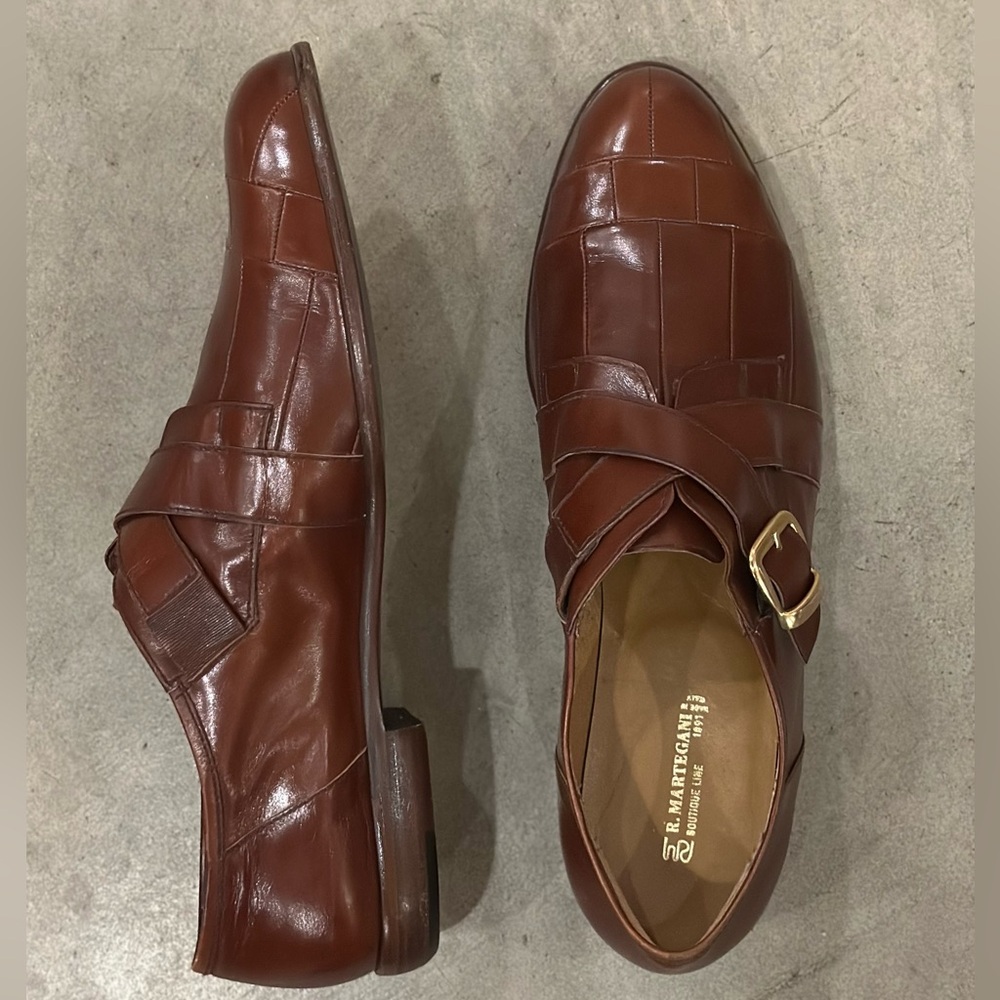 Deadstock Vintage 70s R Martegani Mens Leather Monk Strap Oxford Shoes Brown 13M